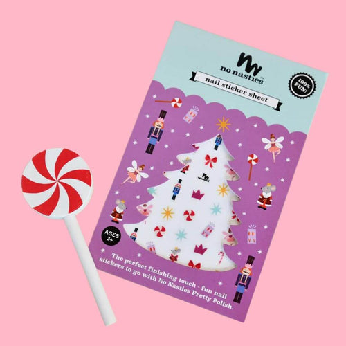 christmas inspired nail stickers for kids on pink background